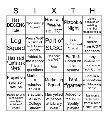 Tech Comm Member Bingo Card