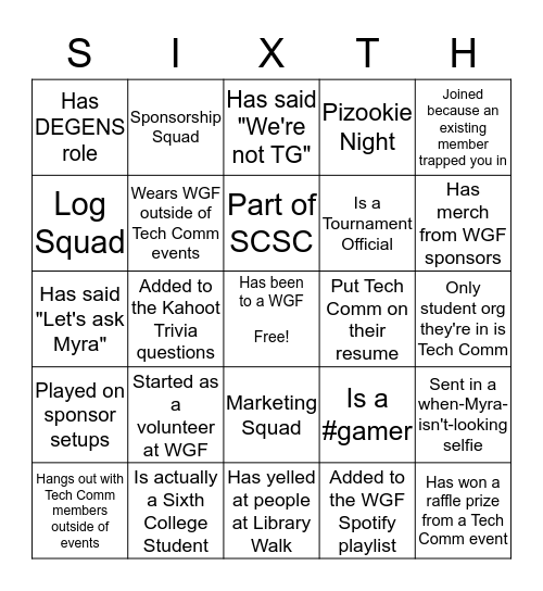 Tech Comm Member Bingo Card
