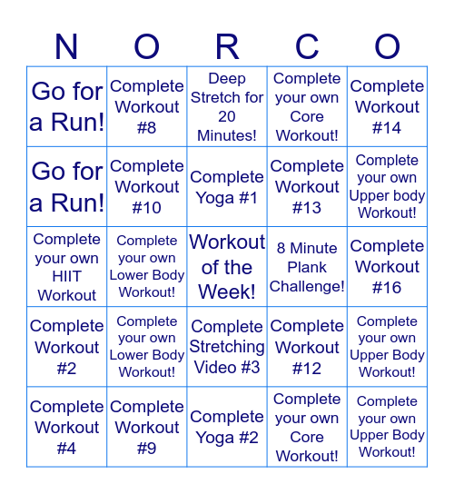 15 Black Exercise Bingo Card