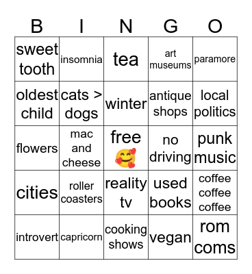 How much do we have in common? Bingo Card