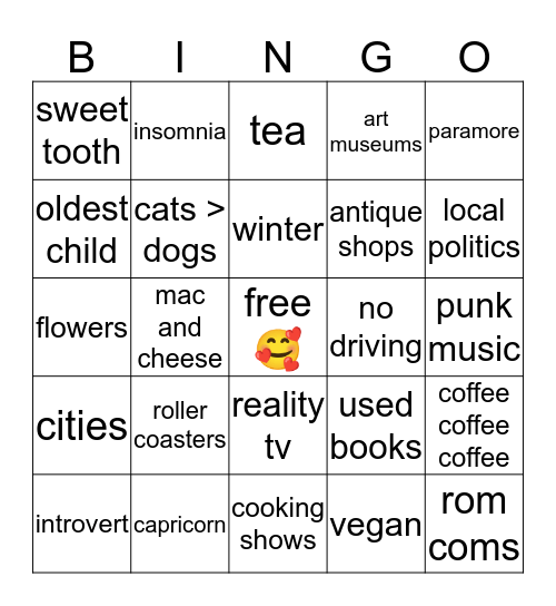 How much do we have in common? Bingo Card
