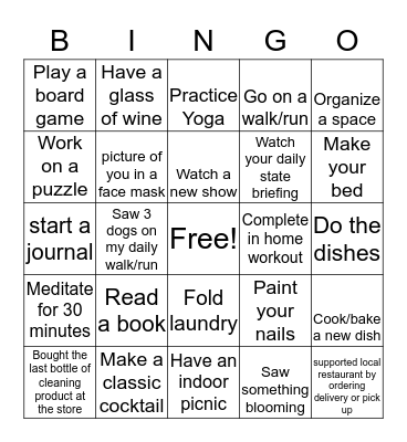 Stay at home Bingo Card