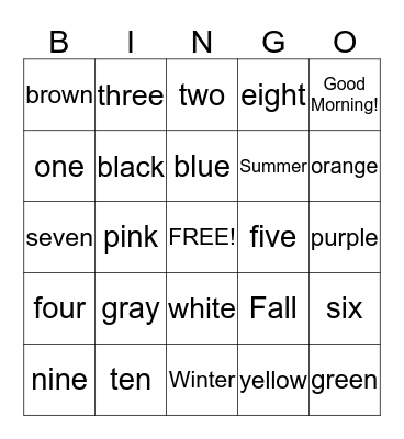 Summer Bingo: colors, numbers, seasons Bingo Card