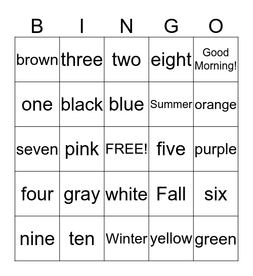 Summer Bingo: colors, numbers, seasons Bingo Card