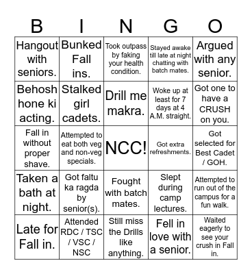 NCC! Bingo Card