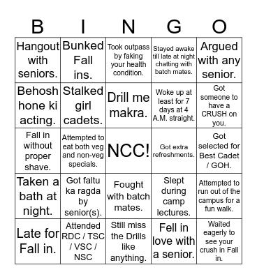 NCC! Bingo Card