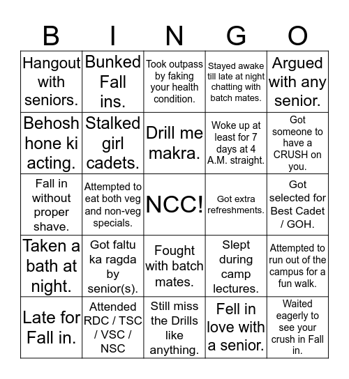 NCC! Bingo Card