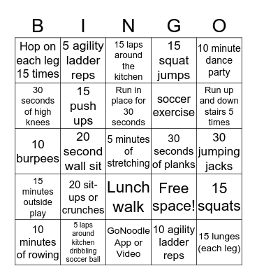 Fitness Bingo Card