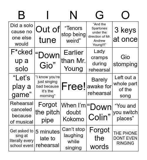 Spartones Bingo!!! Bingo Card