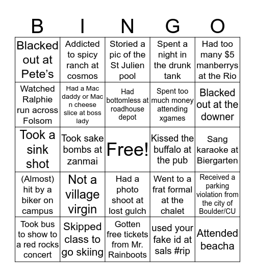 Boulder BINGO Card