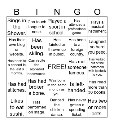 Find Someone Who..... Bingo Card