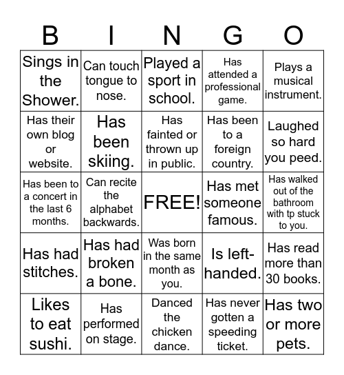 Find Someone Who..... Bingo Card