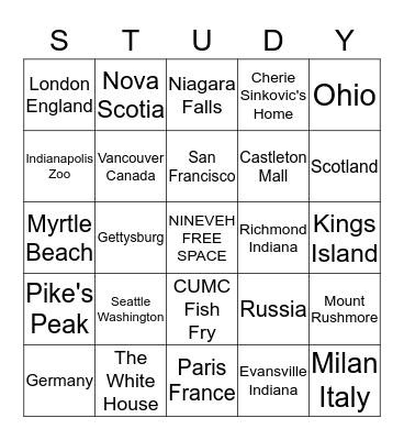 I've never been to Nineveh, but I've been to: Bingo Card