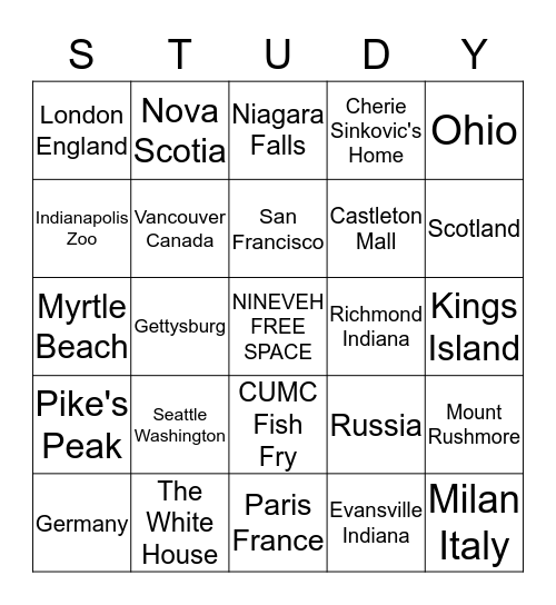 I've never been to Nineveh, but I've been to: Bingo Card