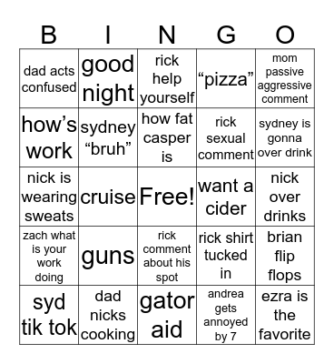 Family Bingo Card