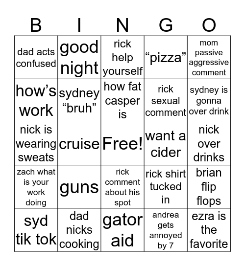 Family Bingo Card