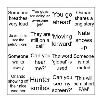 Hubs FAM BINGO 4/3 Bingo Card