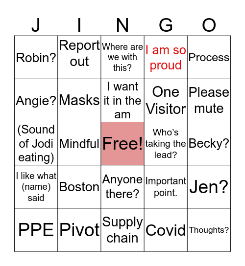 Jodi Bingo Card