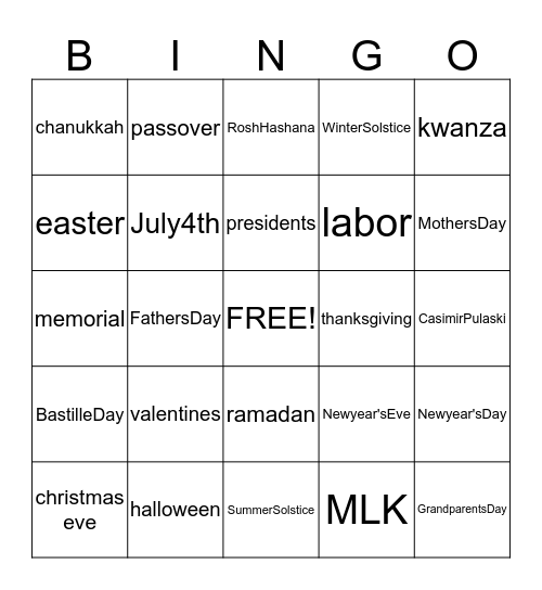 Untitled Bingo Card