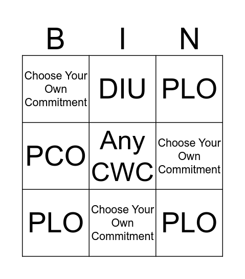 Loyalty Commitment Bingo Card