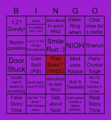 SquillaKilla SL1 (Deprived) Glitchless All Boss Speedrun Bingo Card