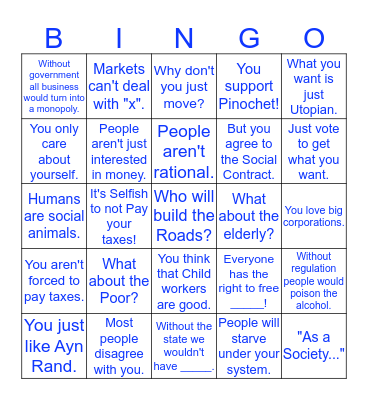 Cliche Anti-Libertarian Arguments Bingo Card