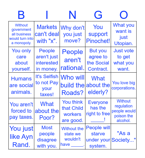 Cliche Anti-Libertarian Arguments Bingo Card