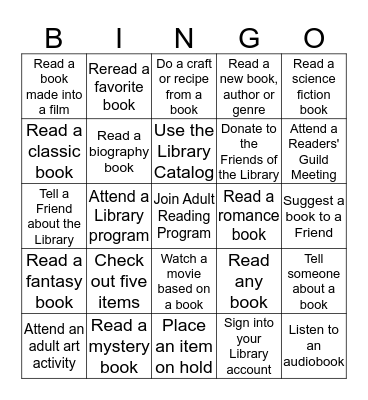 2014 Adult Summer Reading Program Bingo Card