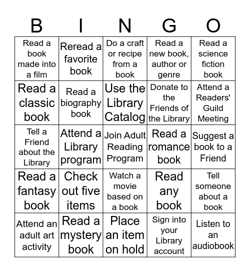 2014 Adult Summer Reading Program Bingo Card