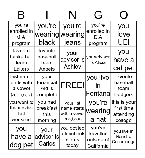 UEI - BINGO Card
