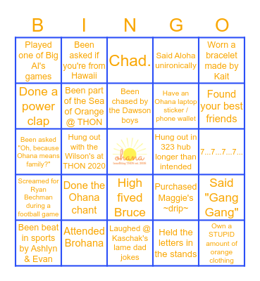 OHANA Bingo Card