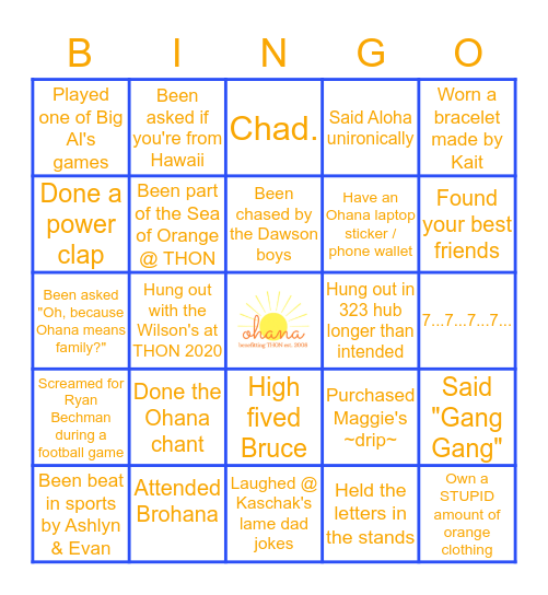 OHANA Bingo Card
