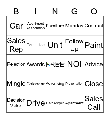 Selling and Networking Bingo Card