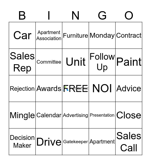 Selling and Networking Bingo Card