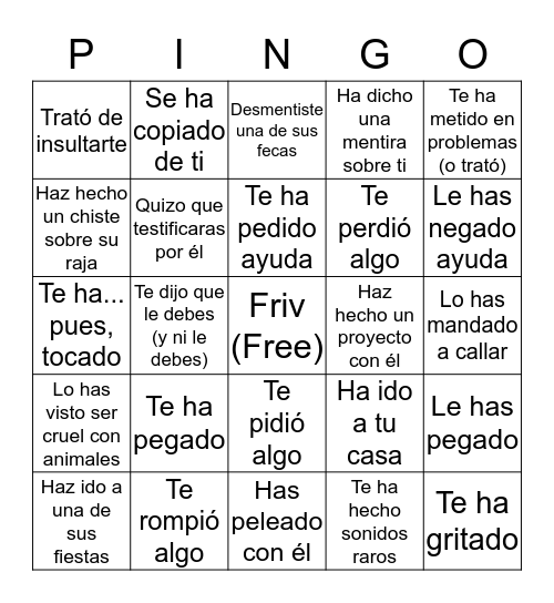 Bingo - Sergio Bingo Card