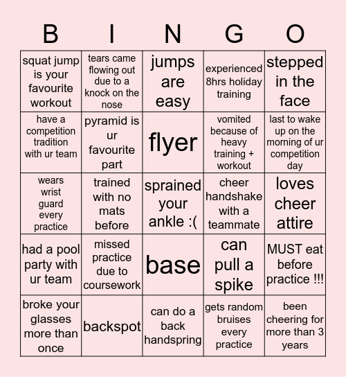 Cheer Sapphire Bingo Edition Bingo Card