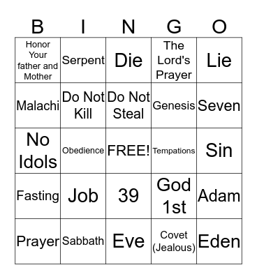 Bible Study Bingo Card