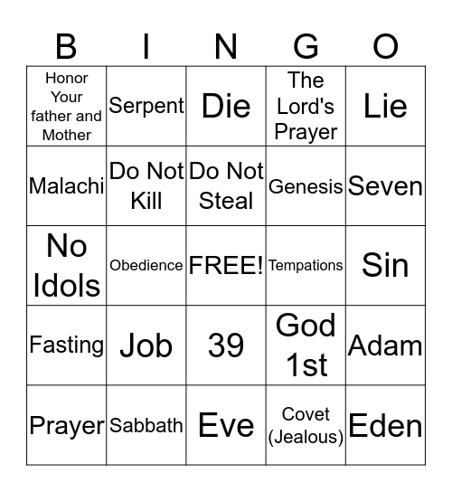 Bible Study Bingo Card