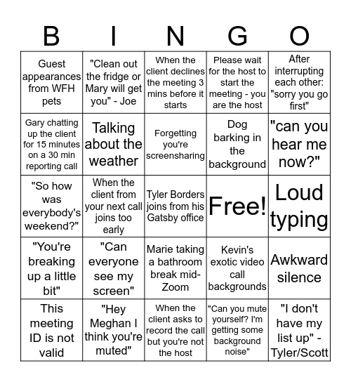 CD Zoom Bingo Card