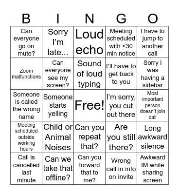 Conference Call Bingo Card