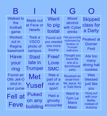 Smick Chick Bingo Card