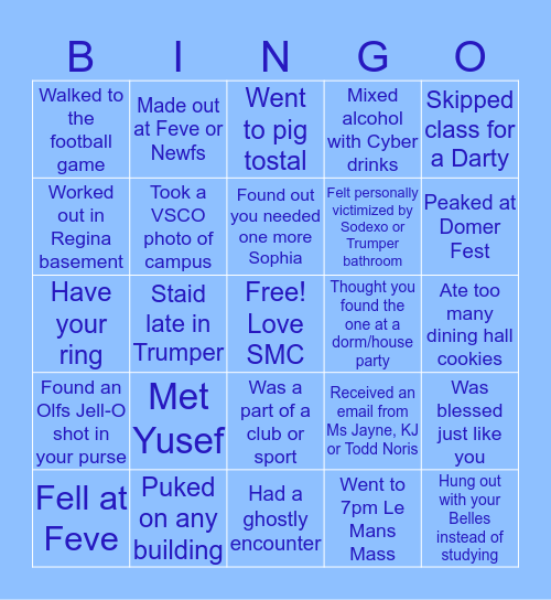 Smick Chick Bingo Card