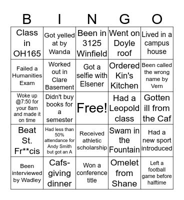 Marian Knights Bingo Card