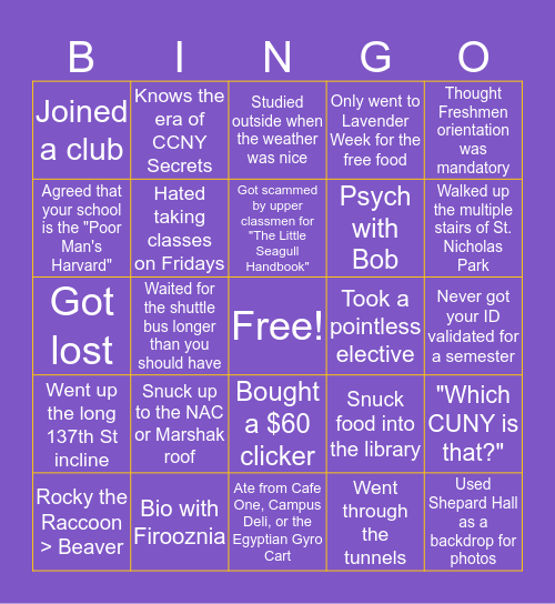 I Went To CCNY Bingo Card