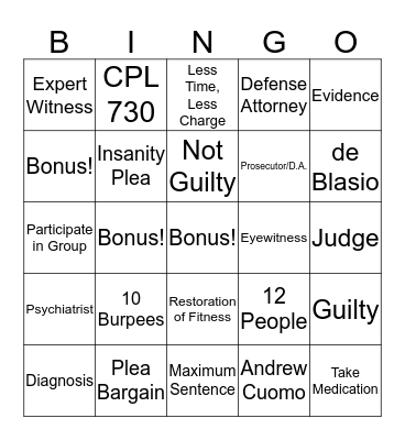 Fitness Bingo Card
