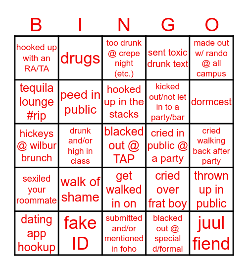 STANFORD BINGO !!! Bingo Card