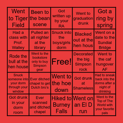Simpson U. Bingo Card