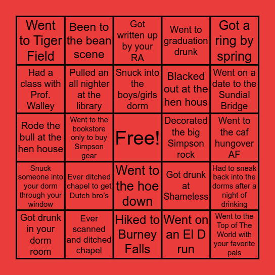 Simpson U. Bingo Card