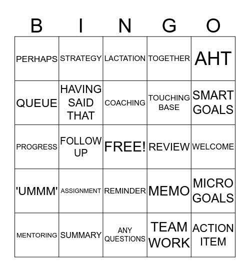 TEAM MEETING BINGO Card