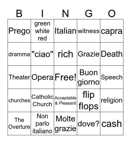 Peperoni Bingo Card